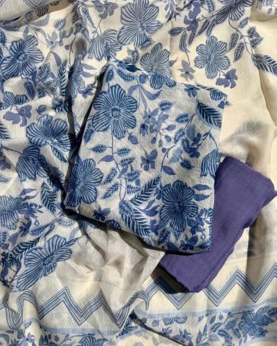 Blue Floral Printed Suit Set