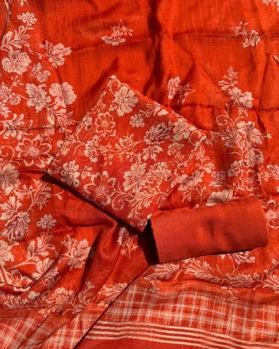 Rust Orange Floral Printed Suit Set